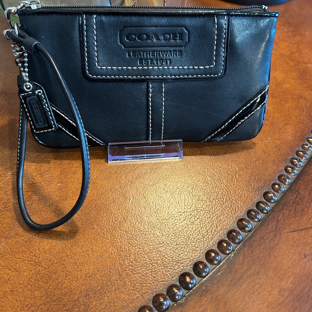 Coach Black Leather Wear and Patent Trim Wristlet
